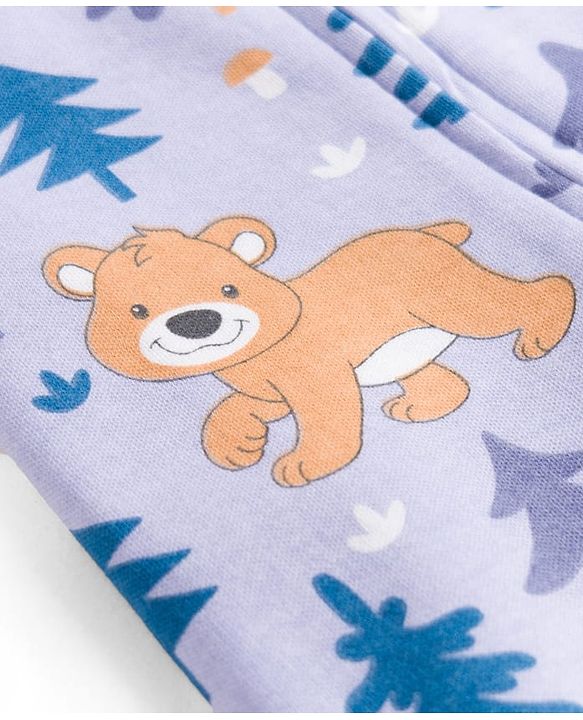 Babyhug 100% Cotton Knit Full Sleeves Footed Sleepsuit with Cub Print - Lavender