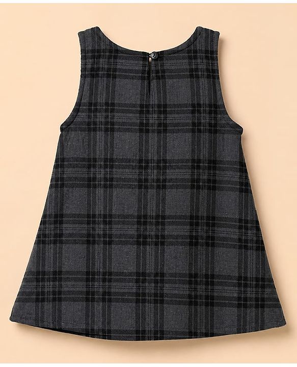 Babyhug Woven Frock With Full Sleeves Heart Printed Inner Tee - Grey