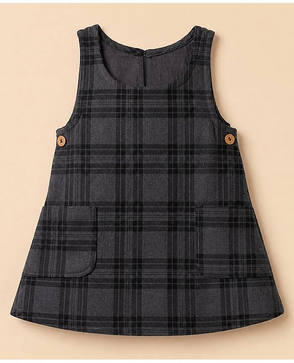 Babyhug Woven Frock With Full Sleeves Heart Printed Inner Tee - Grey