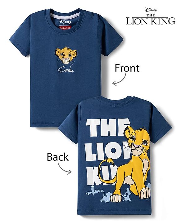 Babyhug Disney Single Jersey Knit Half Sleeves T-Shirt with Front & Back Lion King Graphics -  Blue
