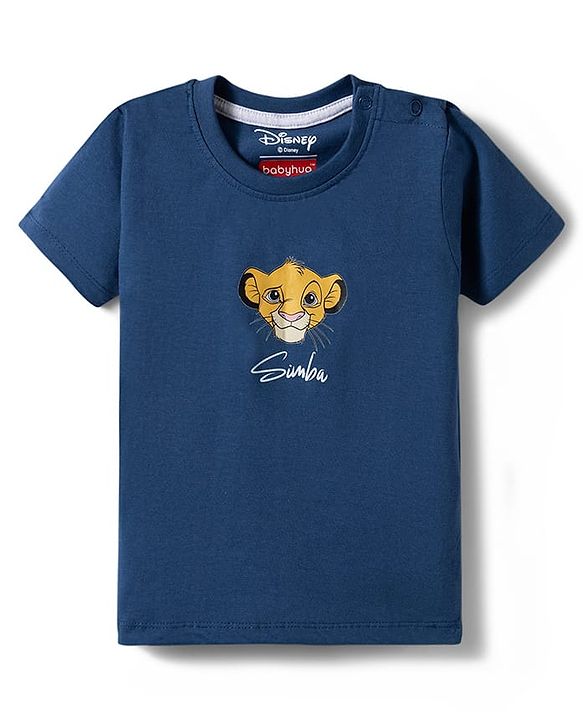 Babyhug Disney Single Jersey Knit Half Sleeves T-Shirt with Front & Back Lion King Graphics -  Blue