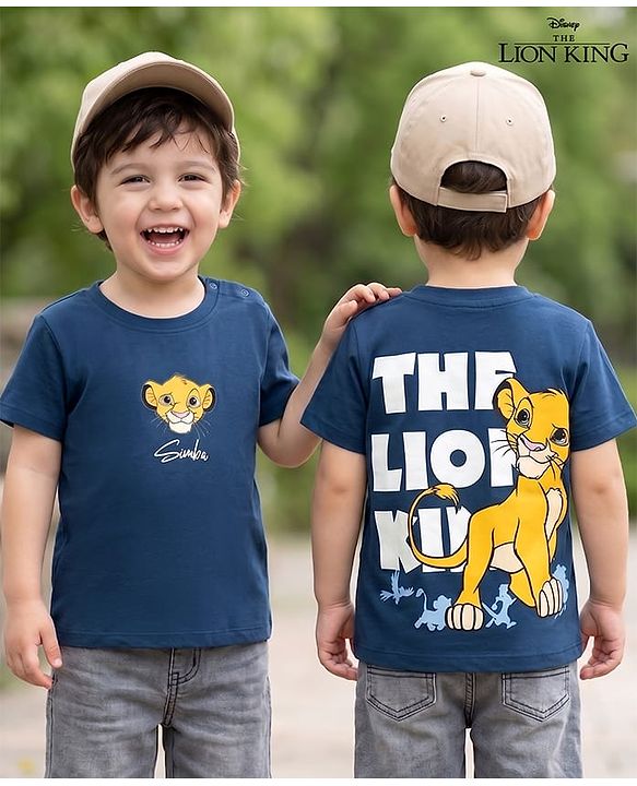 Babyhug Disney Single Jersey Knit Half Sleeves T-Shirt with Front & Back Lion King Graphics -  Blue