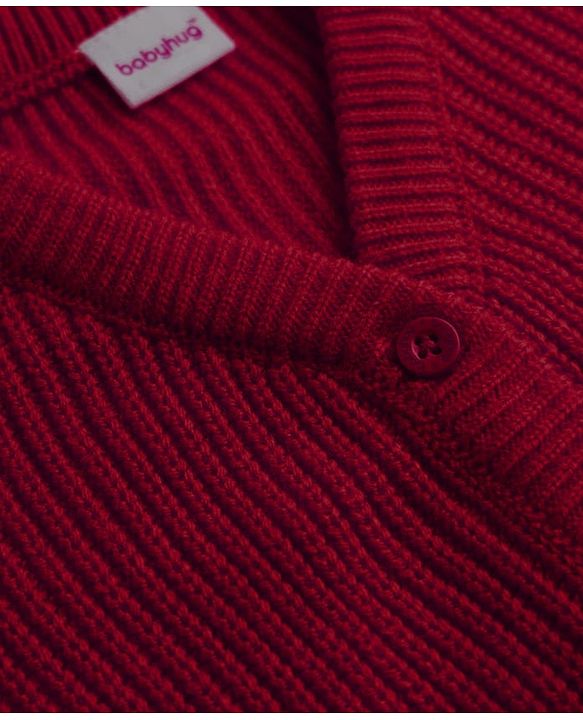 Babyhug Knit Full Sleeves Solid Colour Front Open Sweater - Maroon