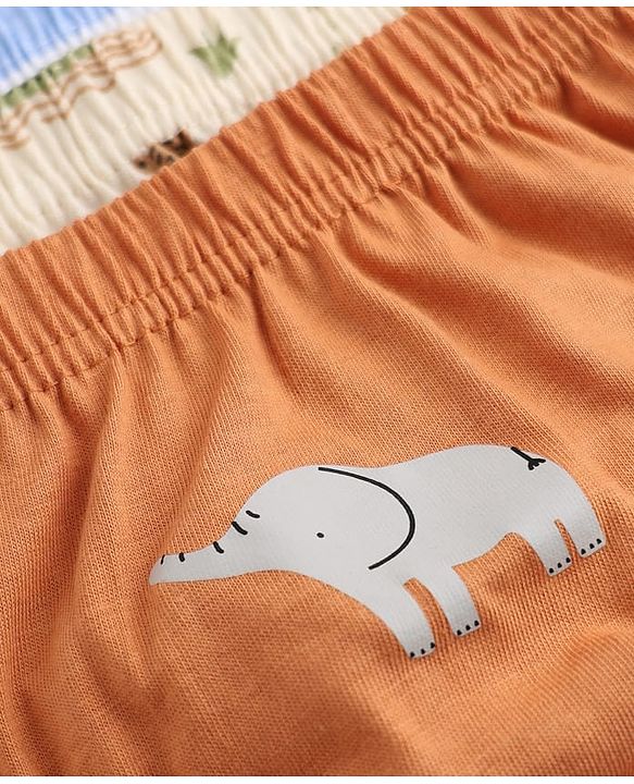 Babyhug 100% Cotton Single Jersey Knit Briefs with Elephant & Striped Giraffe Print Pack of 3 in Brown Cream & Blue