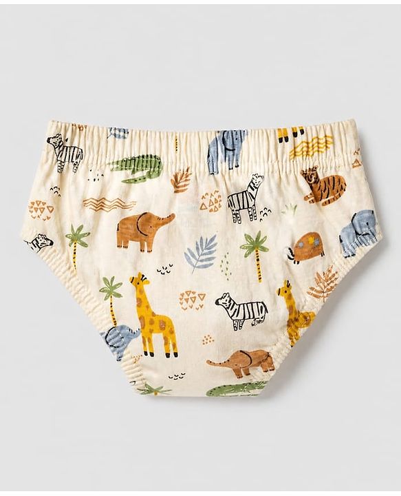 Babyhug 100% Cotton Single Jersey Knit Briefs with Elephant & Striped Giraffe Print Pack of 3 in Brown Cream & Blue