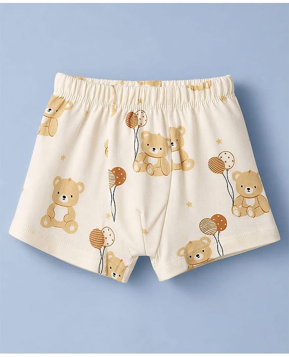Babyhug 100% Cotton Single Jersey Knit Antibacterial Striped Trunks With Teddy Print Pack of 3 - OffWhite, Orange & Rust Orange