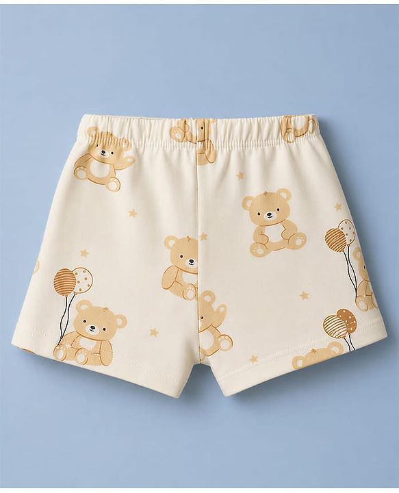 Babyhug 100% Cotton Single Jersey Knit Antibacterial Striped Trunks With Teddy Print Pack of 3 - OffWhite, Orange & Rust Orange