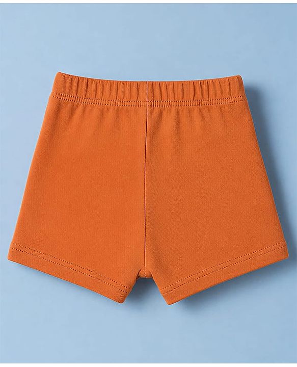 Babyhug 100% Cotton Single Jersey Knit Antibacterial Striped Trunks With Teddy Print Pack of 3 - OffWhite, Orange & Rust Orange