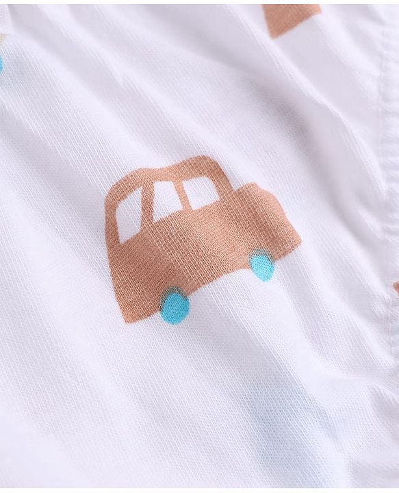 Babyhug 100% Cotton Single Jersey Knit Antibacterial Striped Briefs With Car Print Pack of 3 - Light Brown & White