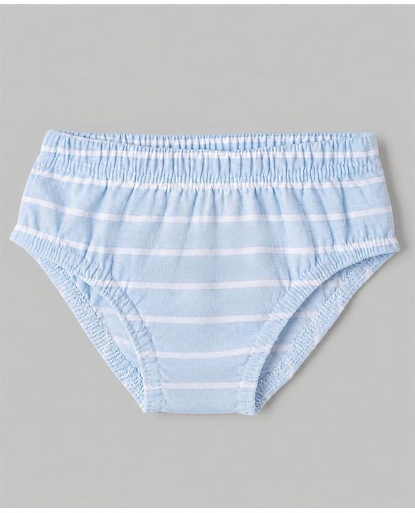 Babyhug 100% Cotton Single Jersey Knit Striped Antibacterial Briefs with Bear & Star Print Pack of 3 - White, Light Brown, Light Blue