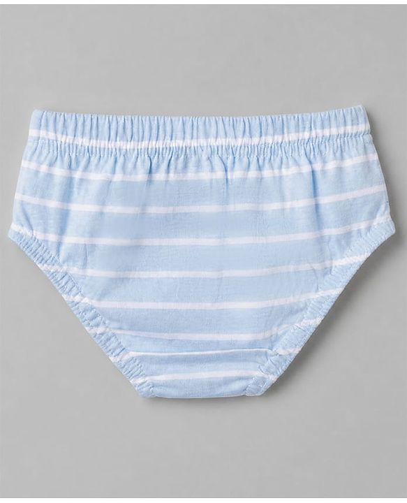 Babyhug 100% Cotton Single Jersey Knit Striped Antibacterial Briefs with Bear & Star Print Pack of 3 - White, Light Brown, Light Blue