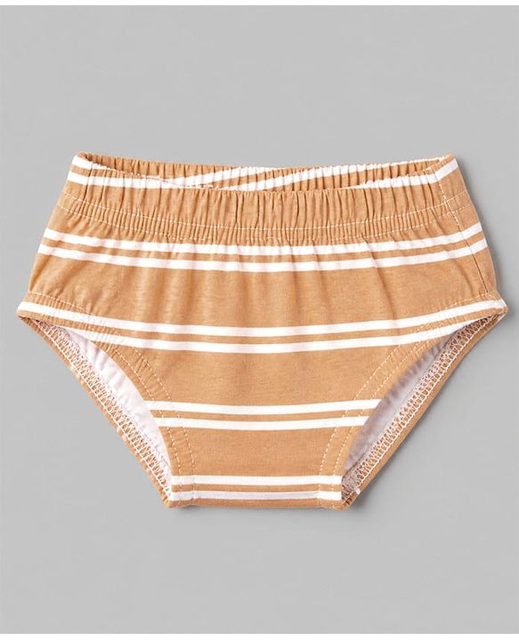 Babyhug 100% Cotton Single Jersey Knit Striped Antibacterial Briefs with Bear & Star Print Pack of 3 - White, Light Brown, Light Blue