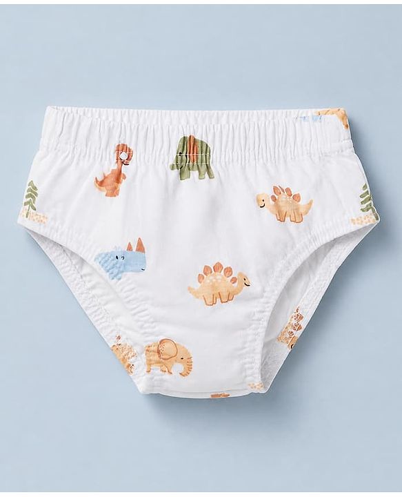 Babyhug 100% Cotton Single Jersey Knit Antibacterial Briefs with Stripes & Dinosaur Print Pack of 3 - Yellow White & Olive Green