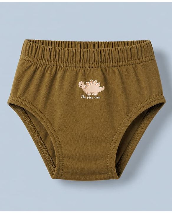 Babyhug 100% Cotton Single Jersey Knit Antibacterial Briefs with Stripes & Dinosaur Print Pack of 3 - Yellow White & Olive Green