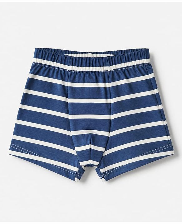 Babyhug 100% Cotton Single Jersey Knit Briefs with Striped & Dino Print Pack of 3 in Navy Blue & Cream