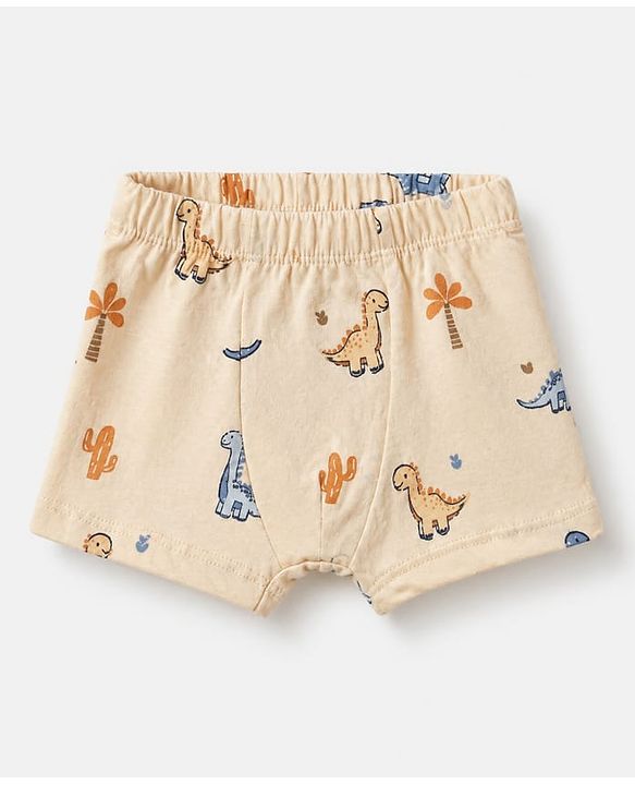 Babyhug 100% Cotton Single Jersey Knit Briefs with Striped & Dino Print Pack of 3 in Navy Blue & Cream