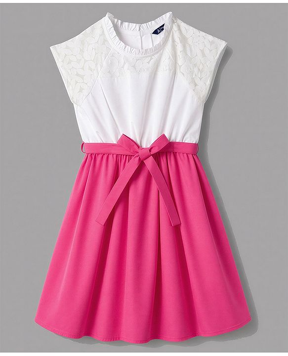 Pine Kids Poplin Woven Raglan Sleeves Frock With Belt - Pink