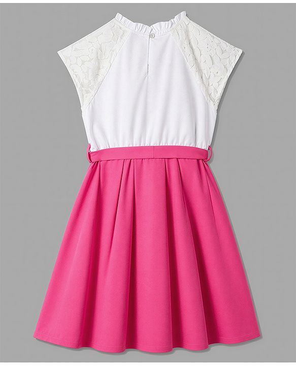 Pine Kids Poplin Woven Raglan Sleeves Frock With Belt - Pink