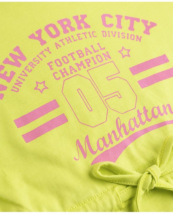 Pine Kids Cotton Knit Dress with Short Sleeves and New York City Print in Limegreen for 4-5 Years