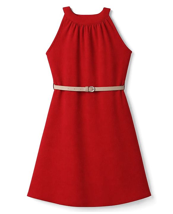 Pine Kids Woven Sleeveless Dress With Belt - Red