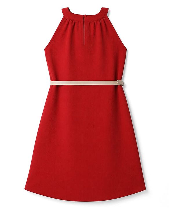 Pine Kids Woven Sleeveless Dress With Belt - Red