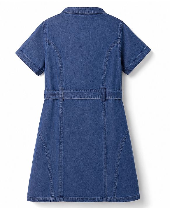 Pine Kids Cotton Woven Half Sleeves Shirt Dress with New Me Print - Navy Blue