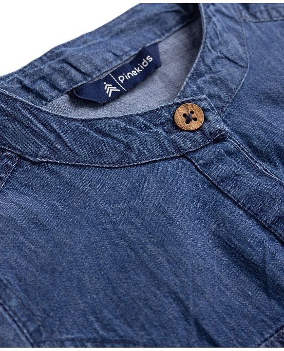 Pine Kids Cotton Woven Half Sleeves Shirt Dress with New Me Print - Navy Blue