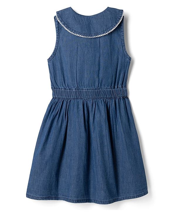 Pine Kids Cotton Woven Sleeveless Solid Color Frock - Navy Blue