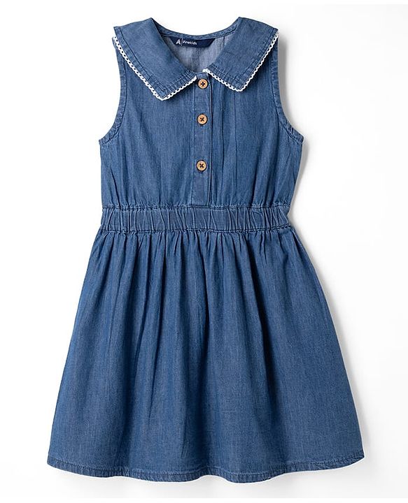 Pine Kids Cotton Woven Sleeveless Solid Color Frock - Navy Blue