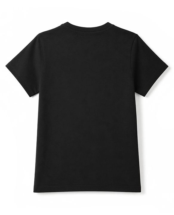 Pine Kids Cotton Knit Half Sleeves T-Shirt with Basketball Graphic - Black
