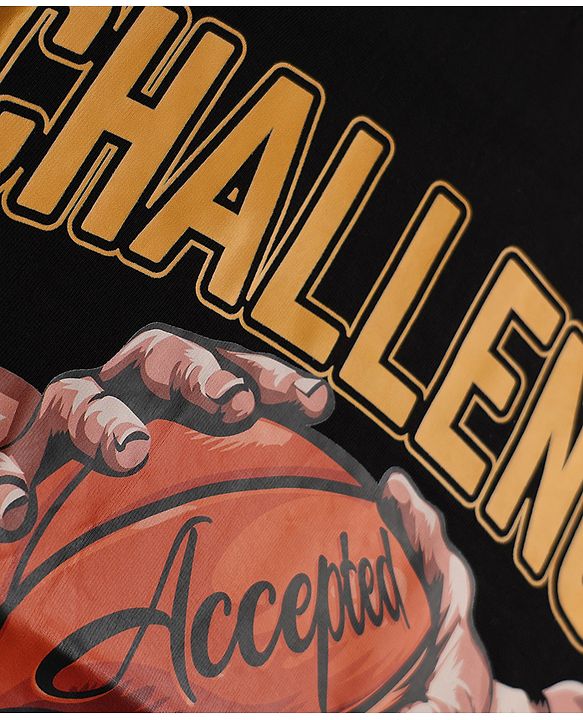Pine Kids Cotton Knit Half Sleeves T-Shirt with Basketball Graphic - Black