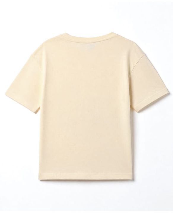 Pine Kids 100% Cotton Knit T-Shirt with Half Drop Shoulder Sleeves and 86 New York Floral Print - Off White