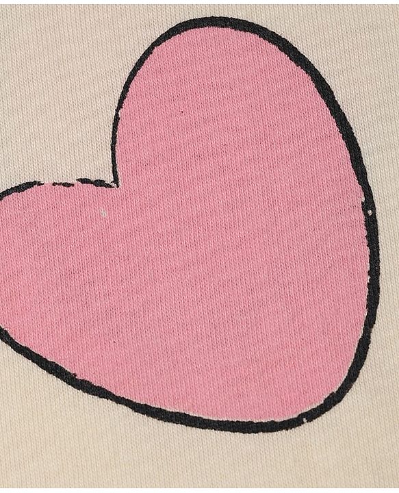 Pine Kids 100% Cotton Knit T-Shirt with Half Sleeves and Hearts Print - Cream