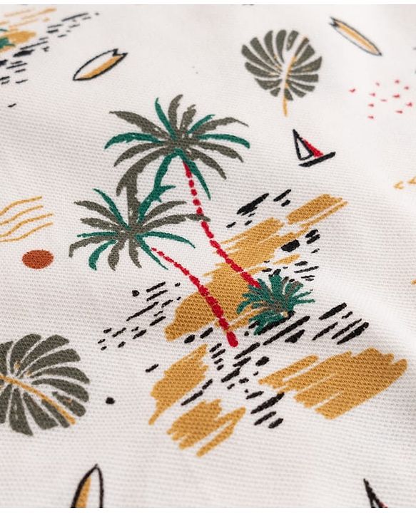 Pine Kids Cotton Knit  Half Sleeves  Polo T-Shirt with Beach Theme Print - White