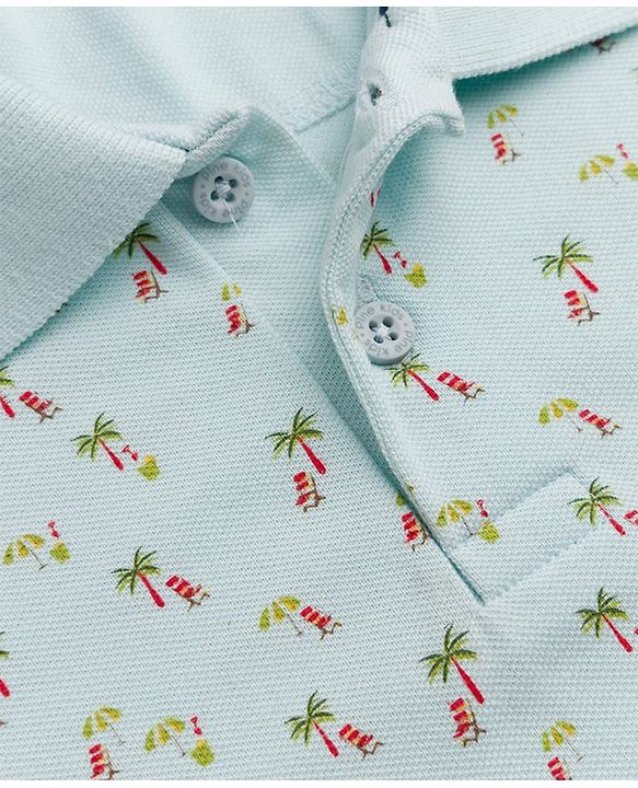 Pine Kids Cotton Knit Half Sleeves Polo T-Shirt with Tropical Print - Mint