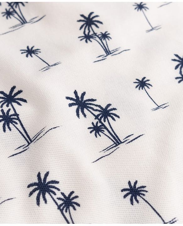 Pine Kids Cotton Knit Half Sleeves Polo T-Shirt with Tropical Print -  Offwhite