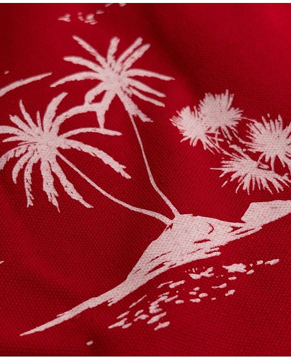 Pine Kids Cotton Knit Half Sleeves Polo T-Shirt with Tropical Theme Print - Red