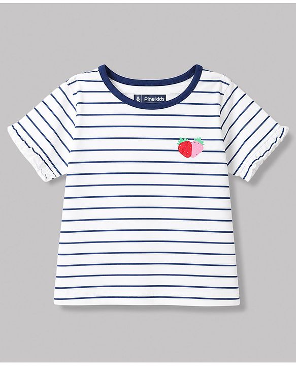 Pine Kids Cotton Knit Half Sleeves  Striped T-Shirt & Pyjama Night Suit - White