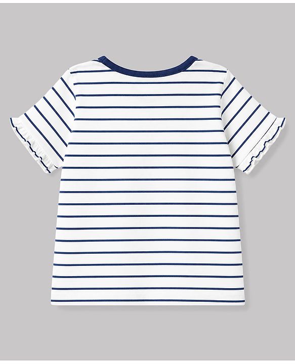 Pine Kids Cotton Knit Half Sleeves  Striped T-Shirt & Pyjama Night Suit - White