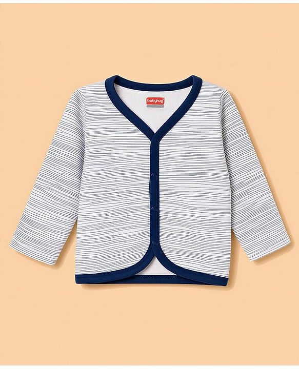 Babyhug 100% Cotton Knit Full Sleeves Striped & Printed Jhablas Pack of 3 - Navy Blue & White
