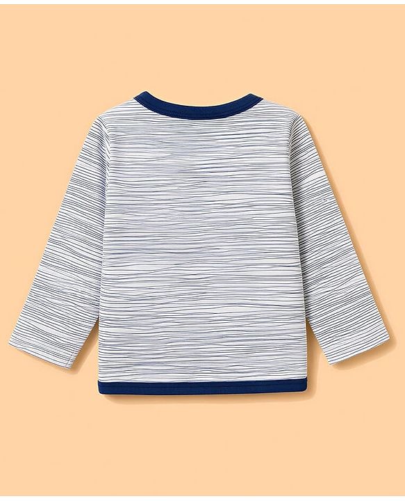 Babyhug 100% Cotton Knit Full Sleeves Striped & Printed Jhablas Pack of 3 - Navy Blue & White