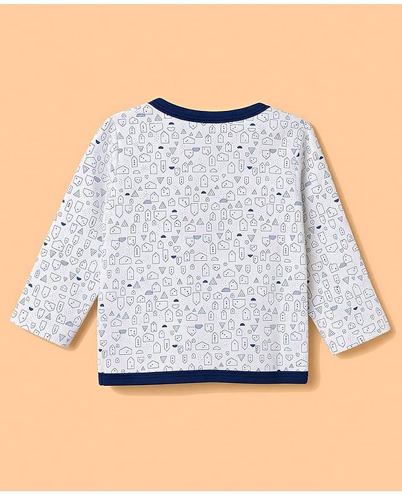 Babyhug 100% Cotton Knit Full Sleeves Striped & Printed Jhablas Pack of 3 - Navy Blue & White
