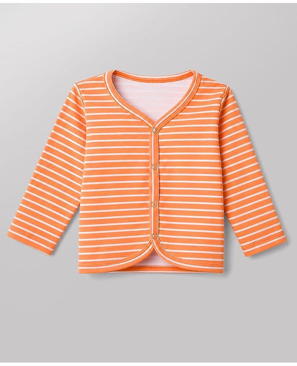 Babyhug 100% Cotton Interlock Knit Full Sleeves Striped & Zebra Printed Jhablas Pack of 3 - White & Orange