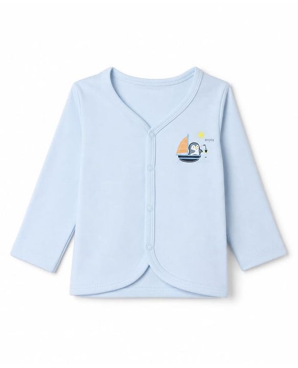 Babyhug 100% Cotton Knit Full Sleeves Striped Front Open Jhablas With Boat Print Pack of 3 - Light Blue, Orange & Peach