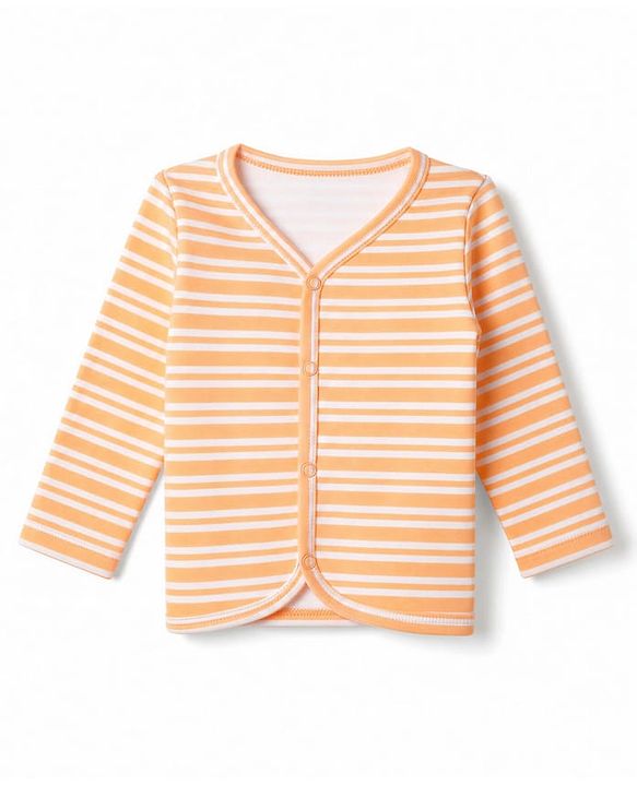 Babyhug 100% Cotton Knit Full Sleeves Striped Front Open Jhablas With Boat Print Pack of 3 - Light Blue, Orange & Peach