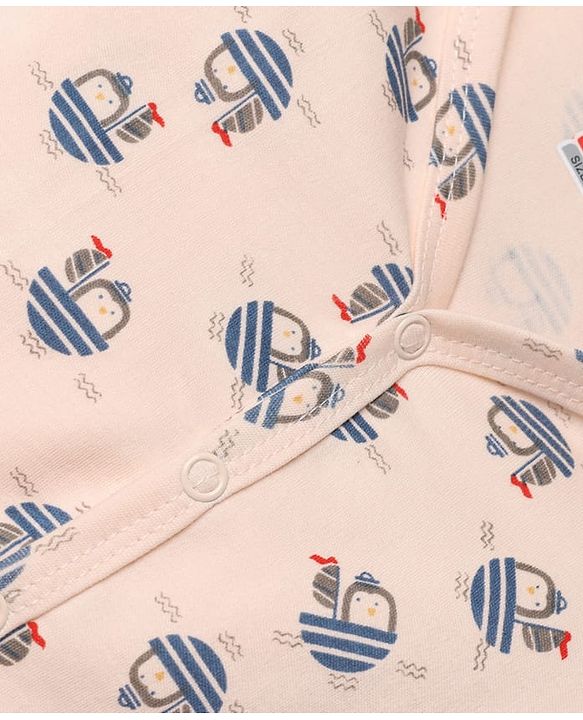 Babyhug 100% Cotton Knit Full Sleeves Striped Front Open Jhablas With Boat Print Pack of 3 - Light Blue, Orange & Peach