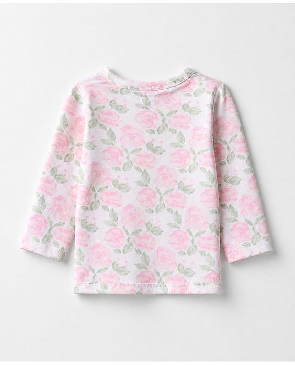 Babyhug 100% Cotton Knit Full Sleeves Floral Printed Jhablas Pack of 3 - Pink & White