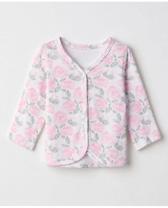 Babyhug 100% Cotton Knit Full Sleeves Floral Printed Jhablas Pack of 3 - Pink & White