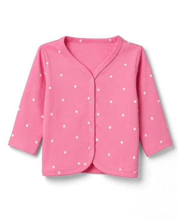 Babyhug 100% Cotton Interlock Knit Full Sleeves Front Open Jhablas With Polka Dot, Cloud & Floral Print Pack of 3 - Pink, Light Pink & White