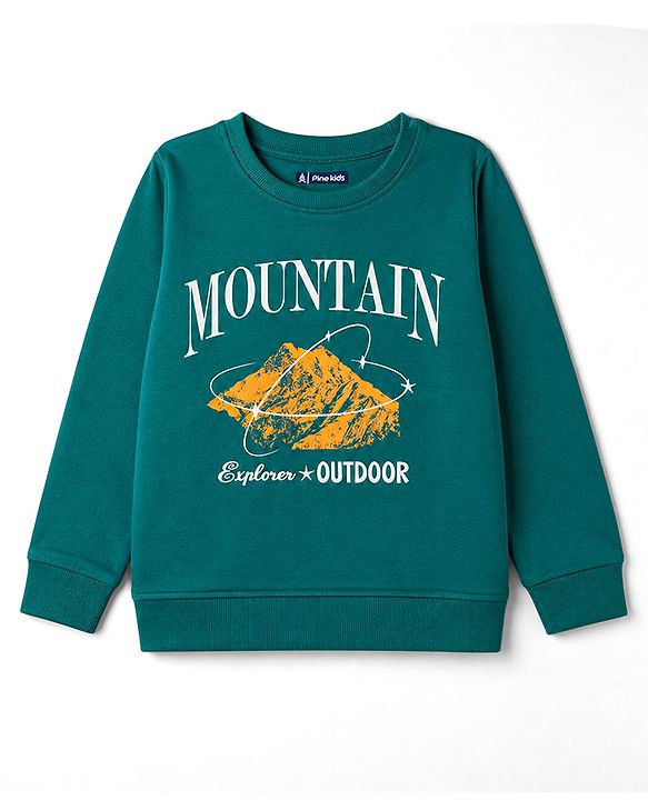 Pine Kids 100% Cotton Knit Full Sleeves Text Printed Winter Wear Set - Green